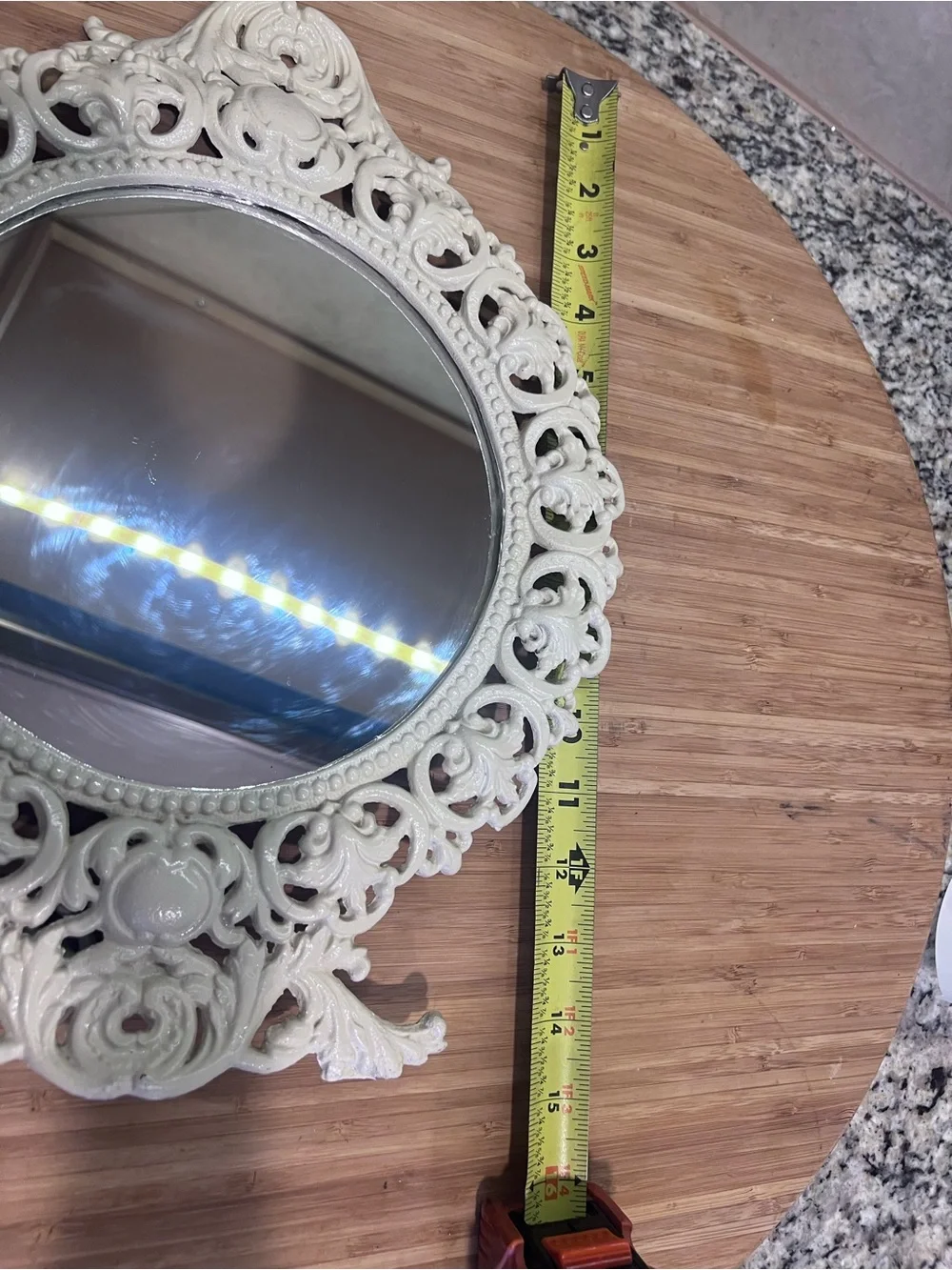 Vintage JM29 Victorian Round Ornate Cast Iron Vanity Standing Mirror